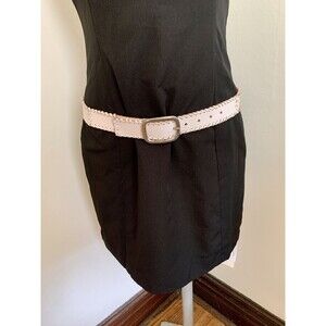 White Leather Belt Lace WhipStitch Accent Solid Brass Buckle 39" Western Boho